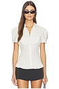 view 1 of 5 Cinched Button Up Top in White & Black