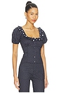 view 2 of 5 Ruffle Button Up Top in Navy & White