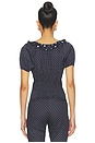view 3 of 5 Ruffle Button Up Top in Navy & White