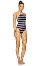 view 2 of 3 Halter One Piece Swimsuit in Navy & Off White