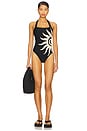 view 1 of 3 Halter Tie One Piece Swimsuit in Sun Placement Black & Parchment