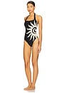 view 2 of 3 Halter Tie One Piece Swimsuit in Sun Placement Black & Parchment