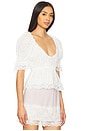 view 2 of 4 Floral Embroidered Short Sleeve Blouse in White