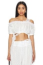 view 1 of 5 Embroidered Ruched Crop Top in White