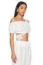 view 2 of 5 Embroidered Ruched Crop Top in White