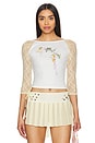 view 1 of 6 Cupid Print Lace Sleeve Top in Ivory