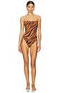 view 1 of 3 Fine Strap One Piece Swimsuit in Brown Zebra