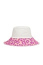 view 4 of 4 Reversible Frayed Bucket Hat in Purple Leopard