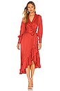view 1 of 3 Silk Wrap Midi Dress in Crimson