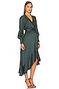 view 2 of 3 Silk Wrap Midi Dress in Bottle Green