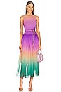 view 1 of 3 Cira Shirred Midi Dress in Green & Purple Ombre