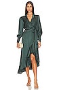view 1 of 3 Silk Wrap Midi Dress in Dark Green
