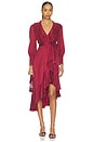 view 1 of 3 Petite Silk Wrap Midi Dress in Burgundy