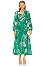 view 1 of 3 Everley Plunge Midi Dress in Green Watercolor Floral in Green Watercolour Floral