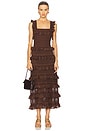 view 1 of 3 Lace Frill Midi Dress in Metallic Chocolate