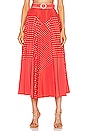 view 1 of 4 Spliced Midi Skirt in Red & Cream Dot