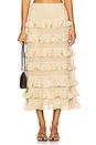 view 1 of 6 SAIA MIDI COM BABADOS DE RENDA in Metallic Gold