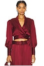 view 1 of 4 Petite Silk Wrap Top in Burgundy