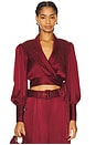 view 1 of 4 Silk Wrap Top in Burgundy