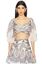 view 1 of 4 Pleated Bodice in Blue Paisley