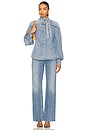 view 4 of 4 Denim Tie Neck Blouse in Dawn Blue
