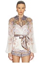 view 2 of 5 Luna Billow Blouse in Cream Blue Paisley