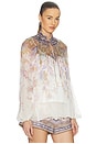 view 3 of 5 Luna Billow Blouse in Cream Blue Paisley