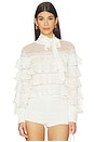 view 1 of 4 Luna Lace Frill Tie Neck Top in Ivory