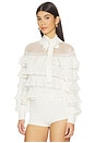 view 2 of 4 Luna Lace Frill Tie Neck Top in Ivory