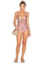 view 1 of 3 Realm Harness One Piece Swimsuit in Pink Paisley