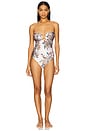 view 1 of 4 Rhiannon Knot Trim One Piece Swimsuit in Cream Multi Paisley