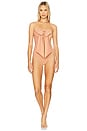 view 1 of 5 Coco Metallic Drape Bow One Piece Swimsuit in Shell Pink