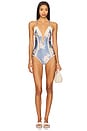 view 1 of 4 Cascadian Keyhole Crochet One Piece Swimsuit in Tea Blue Botanical Floral