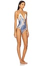 view 2 of 4 Cascadian Keyhole Crochet One Piece Swimsuit in Tea Blue Botanical Floral