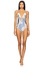 view 4 of 4 Cascadian Keyhole Crochet One Piece Swimsuit in Tea Blue Botanical Floral