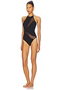 view 3 of 4 Wanderlust Spliced Mesh One Piece Swimsuit in Black