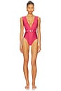 view 1 of 3 Wanderlust Belted Plunge One Piece Swimsuit in Deep Rose