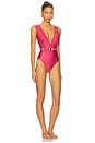 view 2 of 3 Wanderlust Belted Plunge One Piece Swimsuit in Deep Rose