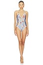 view 1 of 3 Awaken Crochet Keyhole One Piece Swimsuit in Chambray Floral