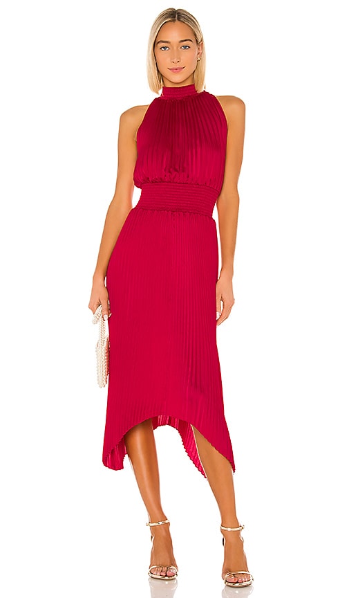 halter pleated midi dress