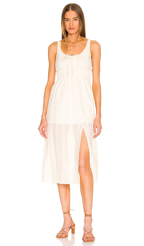 1. STATE Swiss Dot Midi Dress in Toasted Ivory