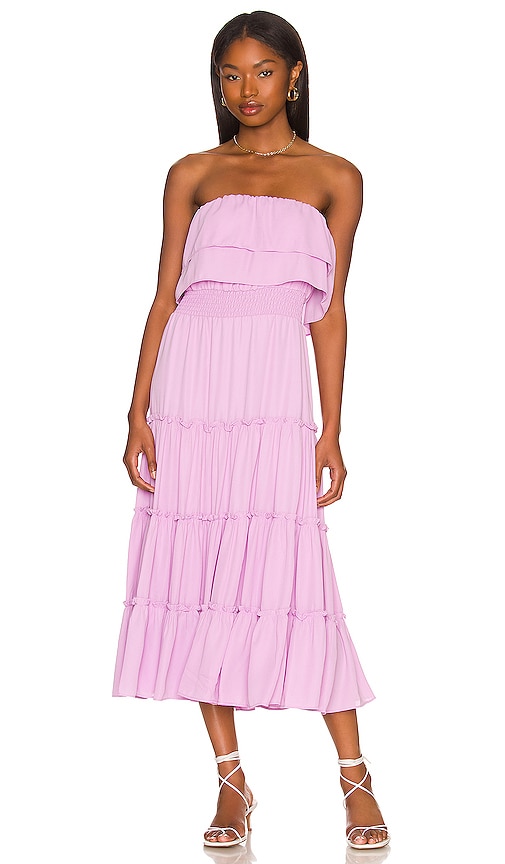 1. STATE Strapless Midi Dress in Violet Tulle | REVOLVE