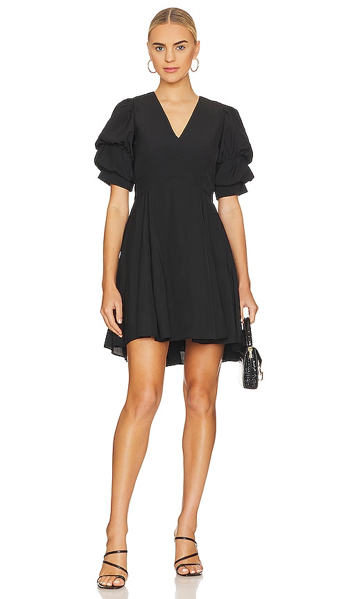 1. STATE Tiered Bubble Sleeve Dress in Rich Black | REVOLVE