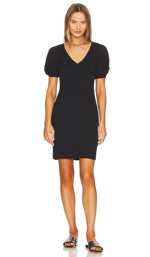 1.state Puff Sleeve V Neck Ruched Dress In Rich Black
