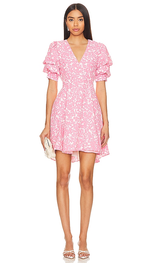 1.state Bubble Sleeve V Neck Dress In Pink Glow