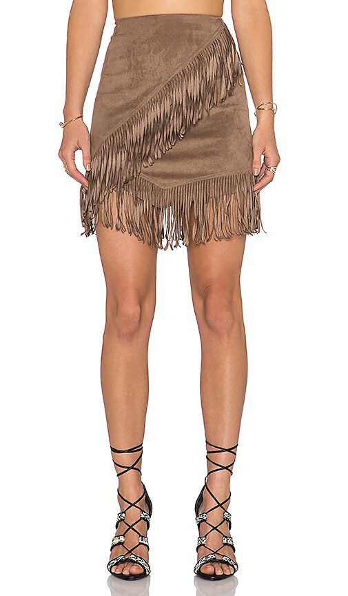 Fringe Wrap Faux Suede Mini Skirt