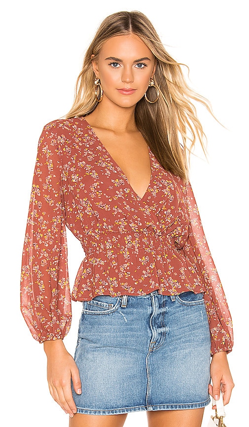 1. STATE Smocked Waist Heritage Bouquet Blouse in Terra Earth | REVOLVE