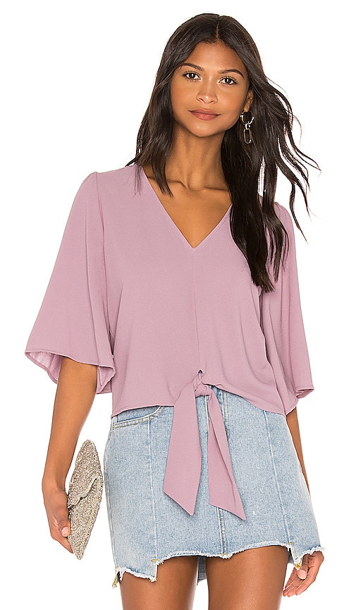Flounce Sleeve Tie Front V Neck Blouse
