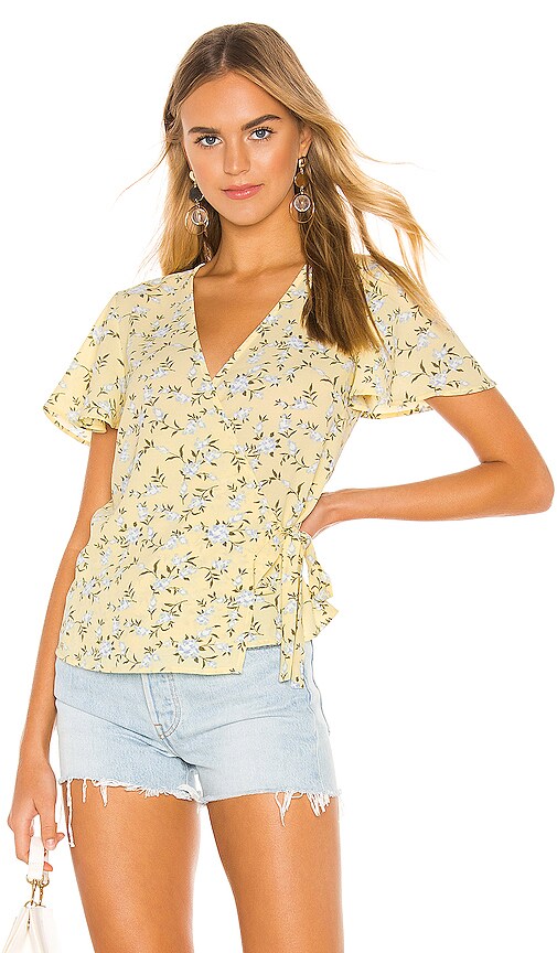 Short Sleeve Wrap Front Blossom Cluster Blouse