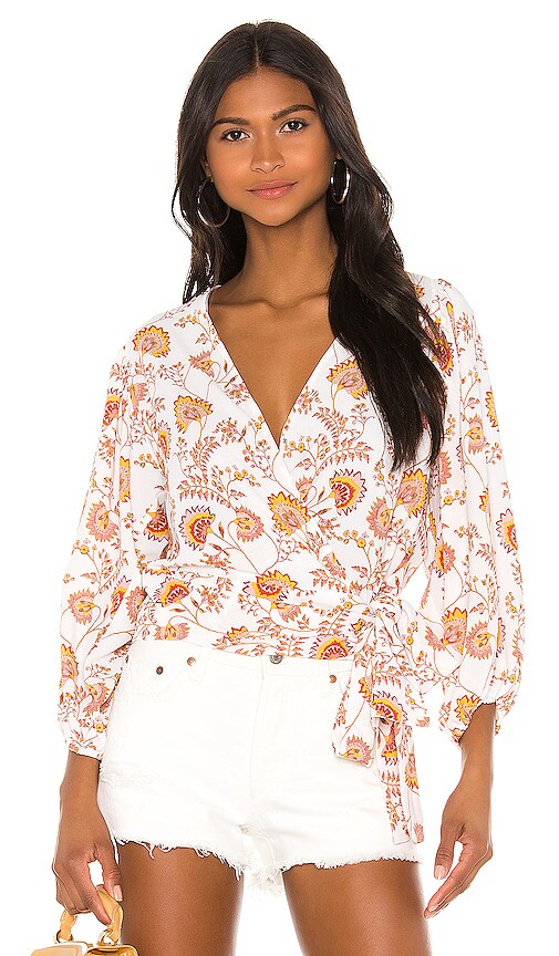 Wrap Front Petal Leaf Garden Blouse